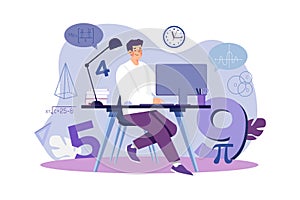 Boy Learning Math In Online Class Illustration concept on white background