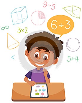 Boy learning math using tablet
