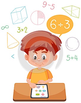 Boy learning math using tablet