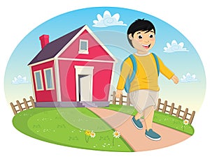 Boy Leaving Home Vector Illustration photo