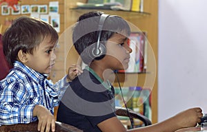 Boy listening music