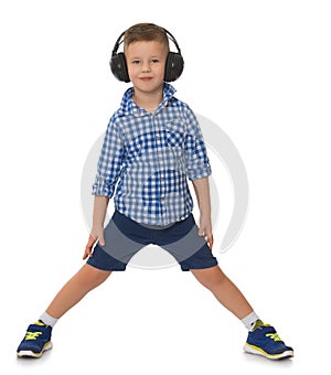 Boy listening music in headphones