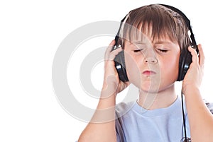 Boy listening to music with headphones