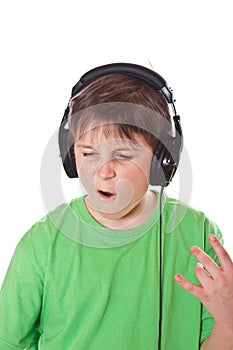 Boy listening to music with headphones