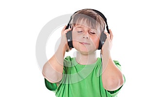 Boy listening to music with headphones