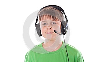 Boy listening to music with headphones