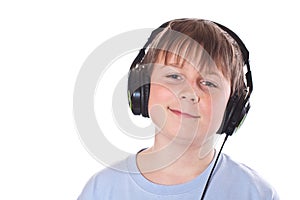 Boy listening to music with headphones