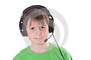 Boy listening to music with headphones