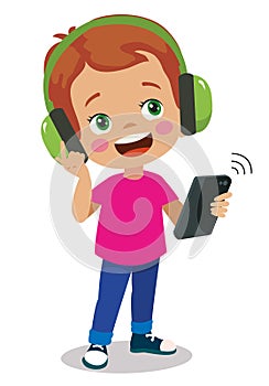 Boy listening to music on smart phone