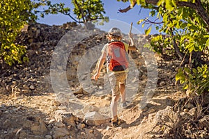 Boy local tourist goes on a local hike during quarantine COVID 19