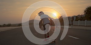 Boy on longboard skate
