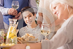 Boy looking at grandma