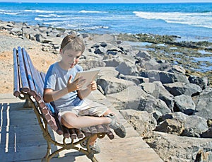 Boy looking at tablet PC