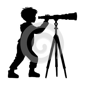 Boy looking through telescope silhouette