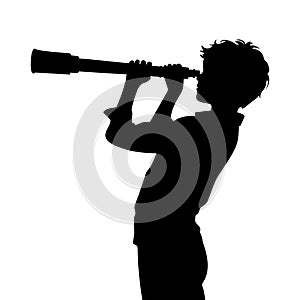 Boy looking through telescope silhouette