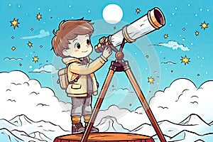 a boy looking through a telescope at the stars in the sky. generative ai