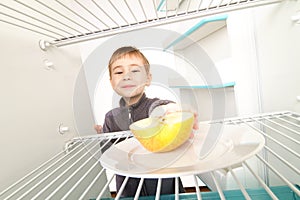 Boy Looks Empty Refrigerator