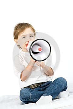 Boy with loud speaker photo