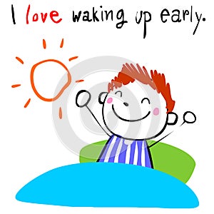 Boy love waking up early illustration