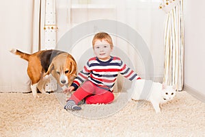 The boy and lovely pets