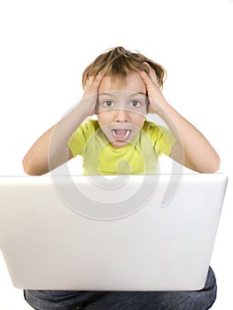 Boy makes a trouble with the laptop