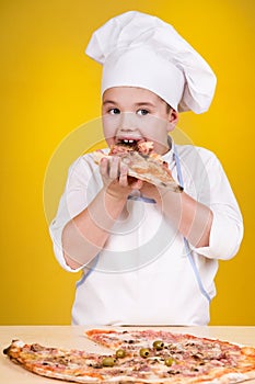 Boy making pizza