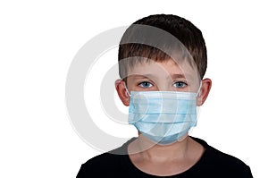 boy in medical mask isolated on white background