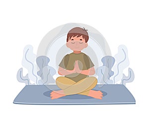 boy meditating in lotus pose.meditation for children.