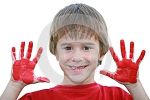 Boy with Messy Red Hands