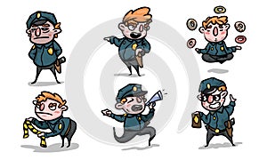 Boy in military costume playing role of policeman vector illustration