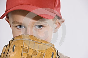 Boy with Mitt and Baseball Cap
