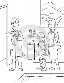 A boy and mother at doctor office illustration