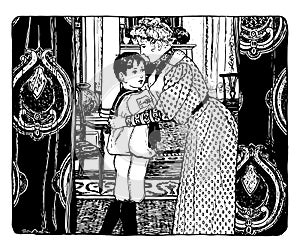Boy and Mother vintage illustration