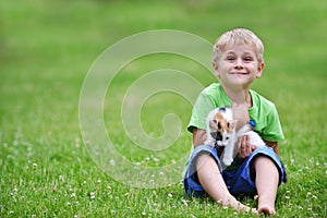Boy with motley cat
