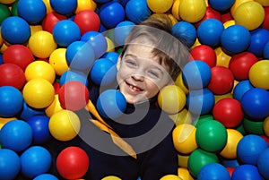 Boy in multi-coloured balls