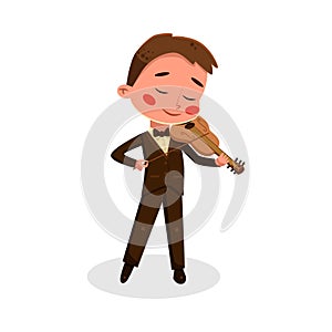 Boy Musician Character Playing Violin, Kids Hobby or Future Profession Concept Cartoon Style Vector Illustration