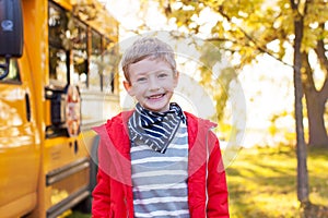 Boy near schoolbus