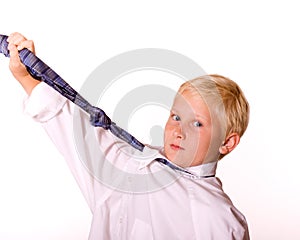 Boy With Necktie Pretending to be Grown-Up