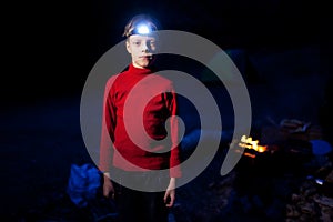 Boy and night camp