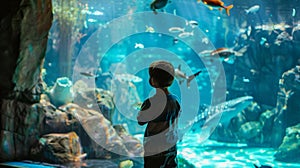 Boy Observing Fish at Aquarium