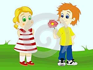 Chlapec nabídka květina na jeho přítelkyně 