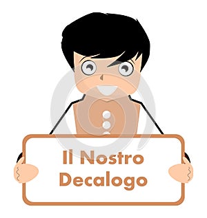 Boy with our decalogue sign, italian, rules, isolated. photo