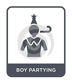 boy partying icon in trendy design style. boy partying icon isolated on white background. boy partying vector icon simple and