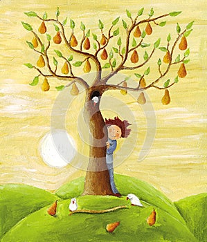 Boy and pear tree