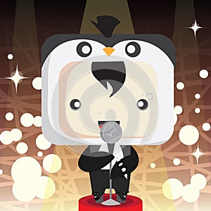 boy in penguin costume singing. Vector illustration decorative design
