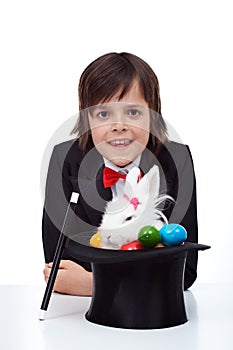 Boy performing easter magic