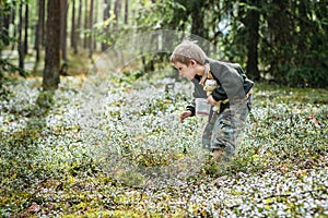 Boy picking berries