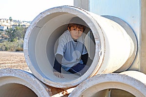 Boy In A Pipe - Sewer Drainage Drain