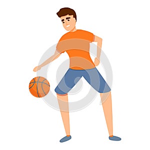 Boy play basketball icon, cartoon style