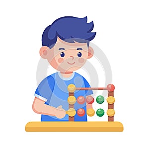 Boy Playing with Abacus: Educational Toy, Math Learning, Early Childhood Development